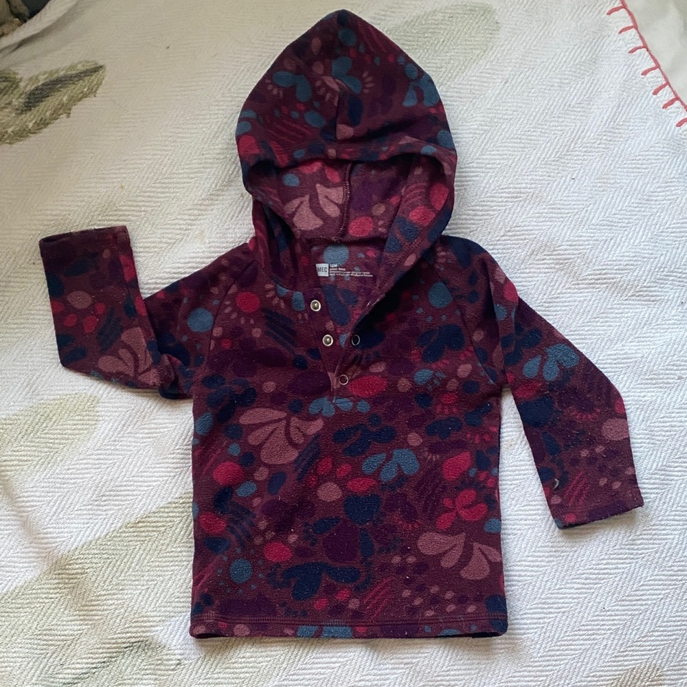 MEC toddler fleece hoodie with Floral Design in Purple and Pink